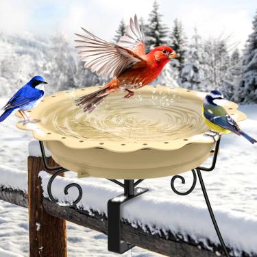 Imagem de Jvgoo Banheira aquecida para pássaros para corrimão de convés, potentes banhos aquecidos de pássaros de 100 W controlados termostaticamente para ambientes externos para o inverno, aquecedor de água