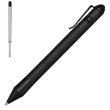 Imagem de Cool Hand Caneta estilo bazuca de 14 cm com caneta stylus para tela sensível ao toque, corpo de fibra de carbono, com clipe de bolso, refil de tinta esferográfica, peças substituíveis para disjuntor