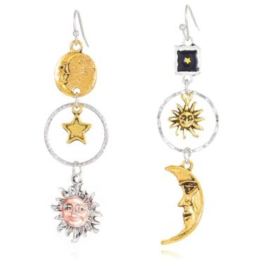 Imagem de CYV Brincos vintage assimétricos com pingente de sol e lua estrela para mulheres, cosplay, festa, as picture, Acrílico, Sem pedra preciosa