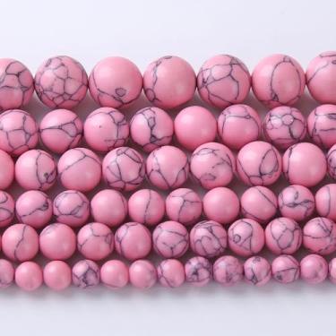 Imagem de 60 peças 6 mm contas de turquesa rosa pedra natural contas espaçadoras redondas soltas para fazer joias DIY pulseira colar 1 fio 38 cm