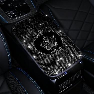 Imagem de MINGZAIQIPEI Almofada de console central automotiva brilhante com strass brilhante, almofada macia para apoio de braço, adequada para SUV, caminhões e protetores de apoio de braço automotivos (preto)