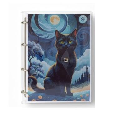 Imagem de Fichário Universitário Pasta Organizadora 4 Argolas Transparente Escolha Sua Capa (Gato 2)