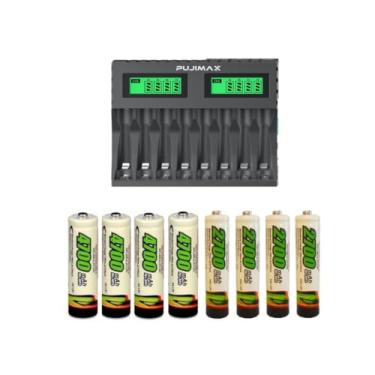Imagem de Carregador De Pilhas Inteligente Para AA/AAA Ni-mh Display Lcd Carregamento Independente + Pilhas Recarregáveis (Carregador + 4 pilhas AA/4 AAA)