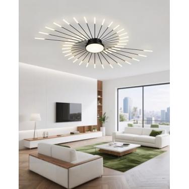 Imagem de RRDEFSD Luminárias De Teto Modernas Led, Em Formato Flor, Lustre Embutido, Acrílico E Metal, Para Sala Estar, Quarto Jantar (Preto, 42 + 1 Luminária)