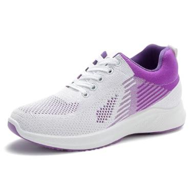 Imagem de Padgene Tênis feminino leve tênis de caminhada esportivo tênis de corrida para mulheres malha respirável academia moda tênis atlético confortável casual, 1063 roxo, 36