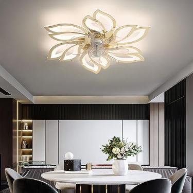 Imagem de Ventilador de teto de 65 CM com luz e controle remoto Ventilador lustre regulável LED 6 velocidades com temporizador para quarto sala de estar Ventiladores de teto inteligentes com lâmpada M
