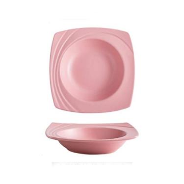 Imagem de Prato de serviço prato quadrado de sopa de lado largo, macarrão de cerâmica, prato de servir salada, prato de jantar personalizado para uso em restaurante e família, cores sortidas. Pratos (cor