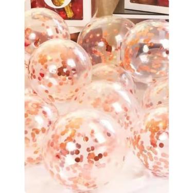 Imagem de Kit De 5 Ou De 10 Balão Cristal Transparente N9 Com Confete 10 mm Colorido, Festas e Decoração.(C/5 Rose Gold)