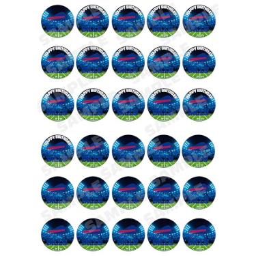 Imagem de 30 x Toppers de cupcake comestíveis – Coleção temática do time de futebol Buffalo de decorações comestíveis de bolo | Comestível sem cortes em folha de wafer