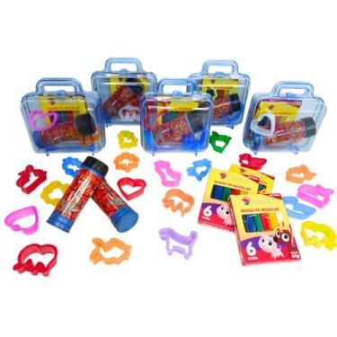 Imagem de Kit 15 Massinha Modelar + 15 Bolha Sabão Aranha + 30 Cortador + 15 Maletinha Acrílico Lembrancinha Infantil (AZUL)