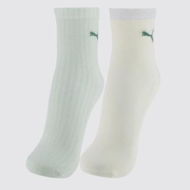 Imagem de Kit Meia Puma Cano Médio 2 Pares Feminina Verde e Off White, 34-39