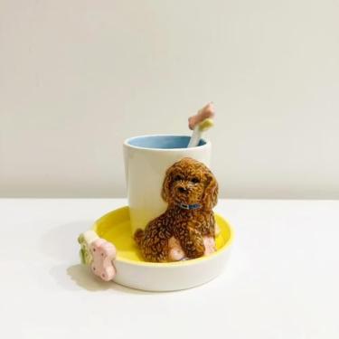 Imagem de Minigift Conjunto de xícara e pires de caneca de café animal de cerâmica, 200 ml (192.8 g) 3D pintado à mão xícara de chá com colher (marrom avermelhado)