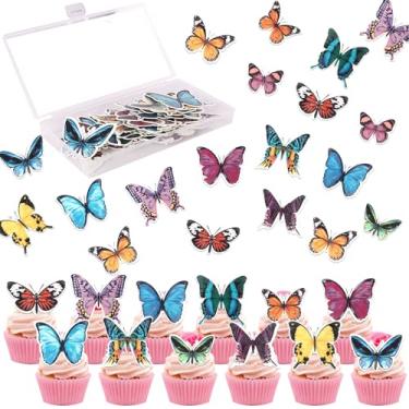 Imagem de Rsstarxi 60 Pack Edible Butterfly Cake Decorations, Wafer Paper Butterfly Cupcake Toppers Butterfly Birthday Party Decorations for Baby Shower Wedding Anniversary Party Decorations Supplies