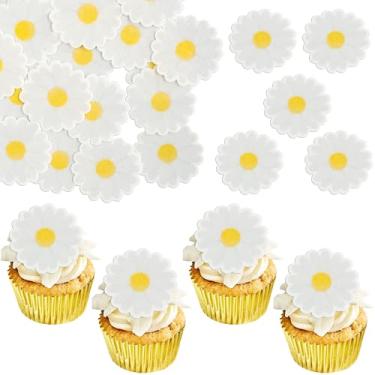 Imagem de Ephlyn 48Pcs Edible Daisy Cupcake Toppers Wafer Paper Flower Cake Topper Decorations Flower Chrysanthemum Party Decorations for Birthday Wedding Birthday Party Supplies White