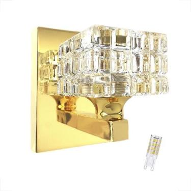 Imagem de Arandela Cristal K9 Quadrado Dourado Brilhoso Bet39 + Led - Acienda
