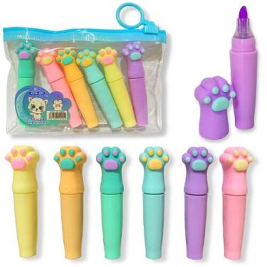 Imagem de Marca Texto 6 Cores Pastel Caneta Gatinho Marcador Escolar - Europio