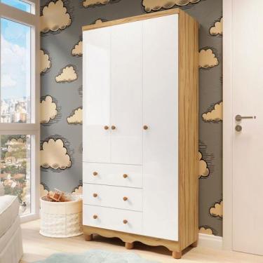 Imagem de Guarda-Roupa de Bebê Júnior New 3 Portas 3 Gavetas 100% Mdf Branco Bri
