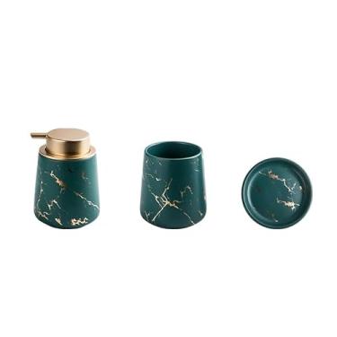 Imagem de Dispensador de sabão Conjunto de acessórios para banheiro com 3 peças, incluindo: dispensador sabonete líquido, copos para enxaguatório bucal e saboneteira(Green)