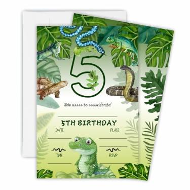 Imagem de Convite de aniversário de réptil de 15 peças com 15 envelopes brancos correspondentes para meninos e meninas, lagarto de cobra e camaleão, lembrancinhas de festa de aniversário, suprimentos-OL-A34
