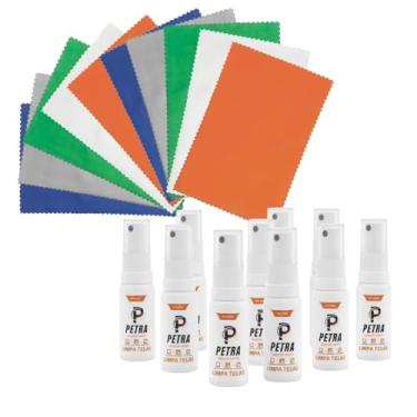 Imagem de Kit 10 Limpa Telas Petra 25ml + 10 Flanelas – Limpa Lentes, Celulares e Óculos