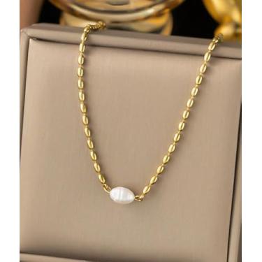 Imagem de Colar luxuoso vintage dourado com pingente de pérola sintética, moda feminina, uso diário, minimalista, requintado, joia presente para amigas