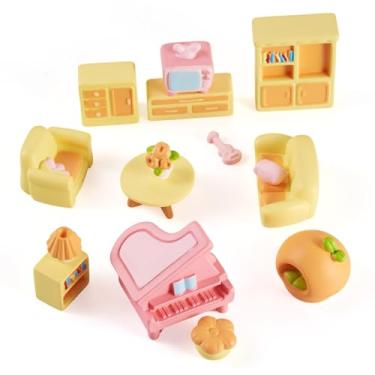 Imagem de Conjunto de 15 peças de decoração de mini móveis de casa de bonecas, minúsculo, sofá, mesa, estante, piano, TV, miniatura, para casa de bonecas, jardim de fadas, móveis de casa de bonecas de Natal