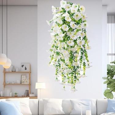 Imagem de 74 cm Flor artificial de glória da manhã verde ratã planta falsa hera para ambientes internos e externos, casa, casamentos, pátios, varandas, decoração (branca)