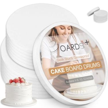 Imagem de Tambor branco resistente para tábua de bolo de 25,8 cm e pacote de 30,8 cm, espessura de 1,2 cm (embalagem com 7 em cada tamanho) + fita correspondente + ferramenta de suporte | Placa de alumínio à prova de graxa perfeitamente embrulhada | para fazer a apresentação perfeita!