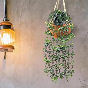 Imagem de Planta artificial pendurada, suculenta falsa em vaso, falsa decorativa realista para decoração de casa e escritório, planta em vaso para pendurar em ambientes internos