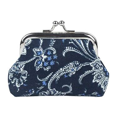 Imagem de Porta-moedas vintage bolsa clutch azul e branco porcelana ferrolho mini porta-cartão feminino, Azul, Bolsa para moedas