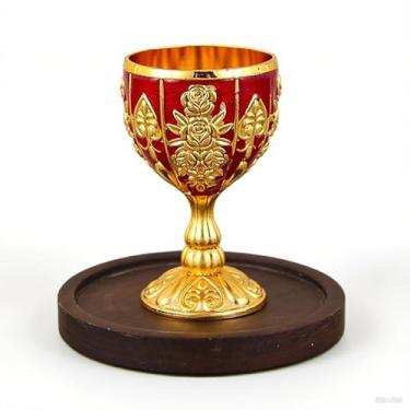 Imagem de Cálice de latão, copo de vinho de metal vintage, com design de textura antiderrapante, para desfrutar de bebidas espirituosas de uísque champanhe, 4,2 * 6,8 cm, 30 ml (vermelho dourado)