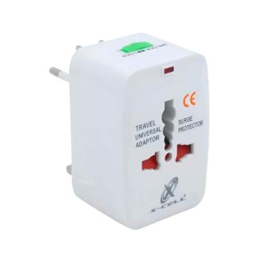Imagem de Adaptador Universal de Viagem com Protetor contra Curtos, Branco, Compatível com Tomadas Mundiais