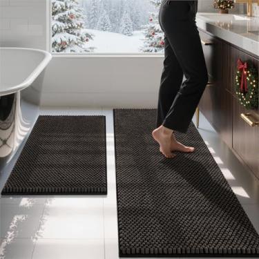 Imagem de BSICPRO Conjunto de tapetes de banheiro de 2 peças - tapetes de banho de chenille antiderrapante grosso macio absorvente tapete de banho tapete de chuveiro lavável à máquina - acessórios de decoração