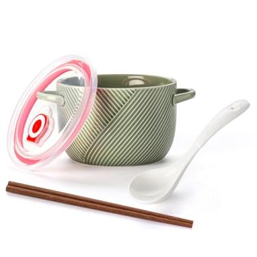 Imagem de Adewnest Tigela de ramen com tampa: Conjunto de tigela de sopa de cerâmica de 946 ml com colher e pauzinhos para comida instantânea macarrão escritório almoço dormitório sala de estar - armazenamento