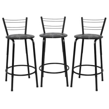 Imagem de Kit 3 Banquetas Para Cozinha Flórida Estrutura Preta 60cm Área de Lazer Piscina Balcão Bancada Bistro Bar (Assento Floral Preto)