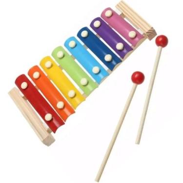 Imagem de Xilofone Infantil Pedagógico Colorido 8 Notas C/2 Baquetas - BBLK
