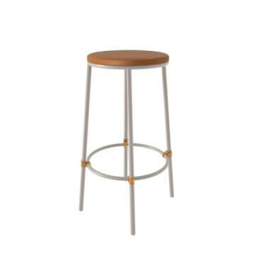 Imagem de Banqueta Redonda Aço Branco Sem Encosto material sintético Caramelo - 