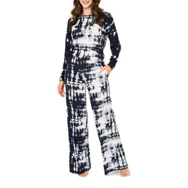Imagem de Pijama Pantalona Podiun 245109 Feminino Tie Die Rock Viscolycra T. P/G