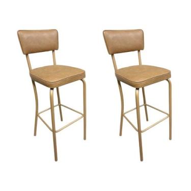 Imagem de Conjunto 2 Banquetas Olivia Alta para Bar e Cozinha Dourado Fosco com 
