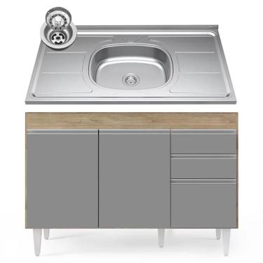 Imagem de Balcão Gabinete Com Pia Inox 120cm Michigan Castanho-cinza - Lumil