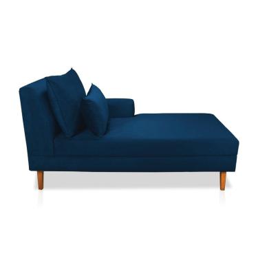 Imagem de Divã Chaise Jade 1,60 Cm Pés Chanfrado Veludo Azul Marinho