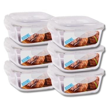 Imagem de Jogo com 6 Pote Vidro Hermético Marmita Tampa 4 Travas 800ml - DONA LA