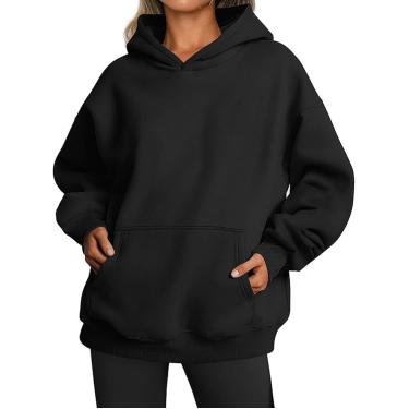 Imagem de Moletons Femininos Moletons Femininos Grandes Moletons Femininos Pulôver De Manga Comprida Moletom Térmico De Outono E Inverno Com Bolsos, Black, L