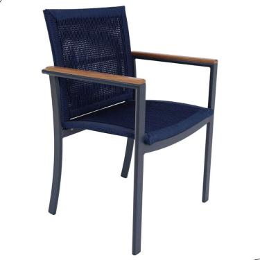 Imagem de Cadeira Poltrona De Jantar Amélia Corda Náutica Jardim Piscina Azul