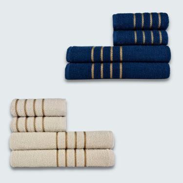 Imagem de Jogo De Toalha 8 Pe?as Cole??o Montreal 100% Algod?o Azul+bege