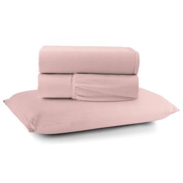 Imagem de Jogo De Cama Lençol Sereno Solteiro 3 Peças Em Malha Algodão Rosê 100% Algodão