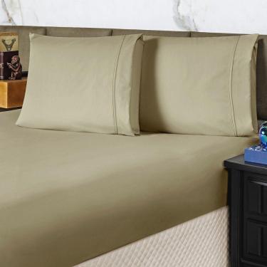 Imagem de Jogo De Cama Lençol Queen Conforto Percal 300 Fios 3 Peças - Bege