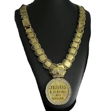 Imagem de Cordão Dubai Supremo 18Mm +Pingente Jesus Banhado A Ouro 18K - Tojoia1