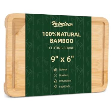 Imagem de Mini tábua de corte de bambu de 23 x 15 cm, pequenas tábuas de corte de madeira para tábuas de charcutaria de cozinha com ranhura de suco e alças, tábua de cortar frutas, legumes e queijos