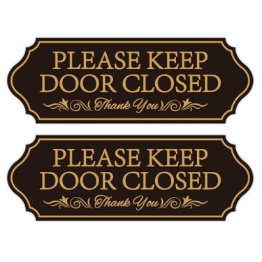 Imagem de 2 peças, placa para manter a porta fechada para casa, autoadesivo, impermeável, feche a porta, uso interno/externo para casa, local de trabalho, loja, café, restaurante e loja (marrom)